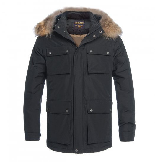 Artico Parka Woolrich uominis Fur Trim giacca Nero Lucido